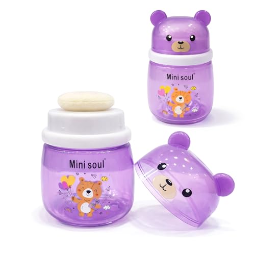 Image of Baby Powder Puff with Container Soft Feather Sponge Powder Applicator for Newborn & Infant Transparent Refillable Case Mess-Free, Leak-Proof, Baby-Safe Powder Puff for Kids Purple