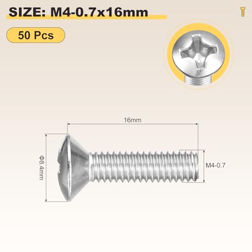 Image of METALLIXITY Semi-Countersunk Oval Head Machine Screws (M4-0.7x16) 50Pcs, 304 Stainless Steel Phillips Cross Recessed Machine Screw Bolts - for Furniture Assembly DIY Projects, Silver