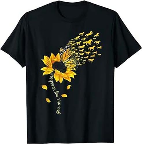 XiangGuFeiNiuWei You Are My Sunshine Horse Sunflower Funny Horses Lover T-Shirt Funny Tee Gift Unisex Short Sleeve T-Shirt Black M