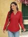 EasyGala Womens Cotton Long Sleeve Polo Shirts Business Casual V Neck Collared Tops Loose Fit Work Blouses Fall Outfits 2025 Red Large