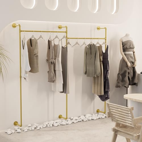 unho Perchero Pared Industrial, Armario Abierto de Tubo Ajustable de Estilo Industrial Armario Abierto para Ropería Hogar Guardarropa Vestidores, 205 x 26 x 190 cm