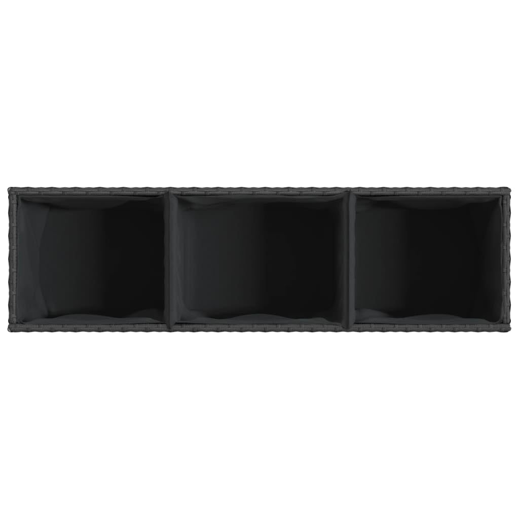 Donica ogrodowa z 3 wkładami czarna 105x30x32 cm rattan PE odporna na warunki atmosferyczne skrzynia balkonowa do kwiatów z wytrzymałym stelażem stalowym