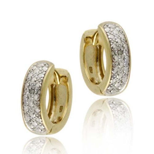 Gold Tone over Sterling Silver Diamond Accent Huggies Hoop Earrings