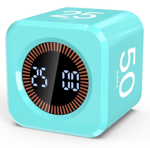Pomodoro Timer Cube Visual Productivity Flip Timer for Kids Classroom Desk, 5/10/25/50min& Custom Countdown, Silent&Sound Mode Digital Cube for ADHD Study Work School Game Kitchen (Mint Green)