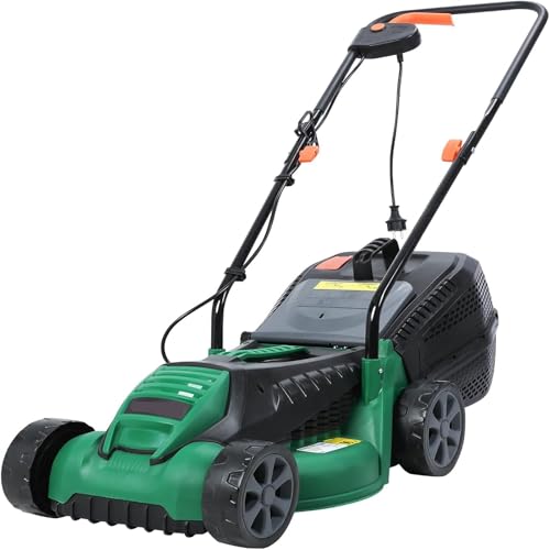 Cortacésped Eléctrico Con Conductor a Pie De 1600W, Cortacésped De Empuje Inalámbrico, Altura De Corte Ajustable En 3 Velocidades, Caja De Recogida De Hierba Automática De 30L, Pesa Sólo 8kg, Adecuado