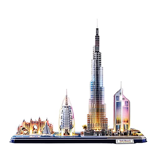 3D Puzzle Kinder - Dubai LED City Line | 3D Puzzle Erwachsene | Modellbausatz Erwachsene | Geschenk Für Kinder Ab 8 Jahre | 186 Stücke | DIY