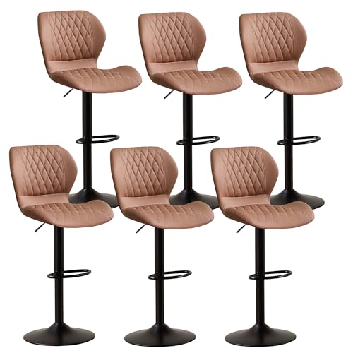Image of Bar Stools Set of 6, Modern Swivel Counter Height Barstools for Kitchen Island Chairs, Adjustable Faux Leather Bar Stools with Back for Kitchen Counter Bar, Rust