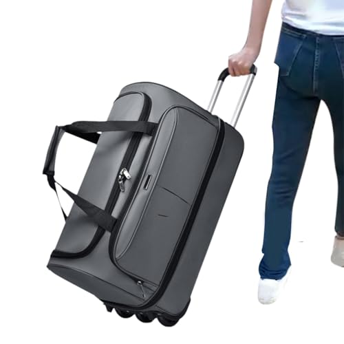 Duffel Bag with Wheels Trolley Bag Carrier Portable Rolling Travel Bag Suitcase for Picnic Outdoor Women Beach Business Trip, Gray, M3