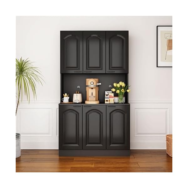 PHOYAL Kitchen Pantry, Kitchen Hutch Cabinet, Farmhouse Storage Cabinet Large Kitchen Pantry Storage Cabinet 71” Pantry Cabinet with 6 Doors and 1 Drawer for Kitchen Dining Room, Black