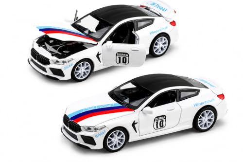 Image of Invite 1:32 Scale B.M.W M8 GT Sport Die-Cast Metal Toy Car with Opening Doors, Hood & Trunk, Sound & Light Effects, Pull-Back Action, Alloy Collectible Model Car for Kids & Adults (White)