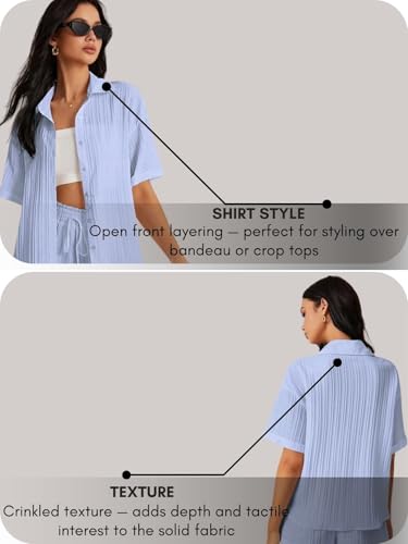 Image of Leriya Fashion Co-ord Set for Women Stylish Solid Poly Lycra Cotton | Textured Pyjama Set For Woman Travel Beach & Holiday Look | Oversized Loose Fit Trendy Top & Shorts for Summer Day Vacation