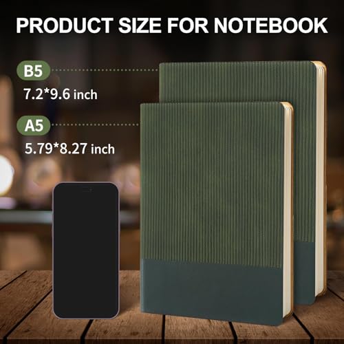 Image of Lined Journal Notebook for Work College Ruled Note Book 7.2 inchx9.6 inch B5 PU Leather Daily Journaling 160 Pages for Women Men Writing Home School Supplies Business (Dark Green)