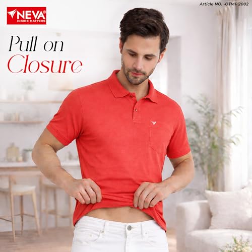Image of NEVA Men's Regular Fit Half Sleeve Polo Neck T-Shirt with Chest Pocket