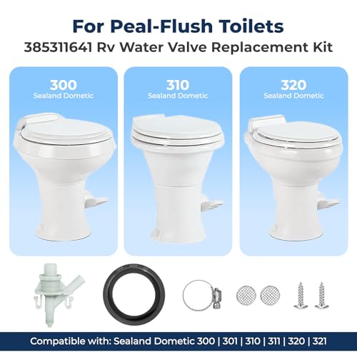 Image of 2-Pack 385311641 RV Toilet Water Valve & 385311658 Flush Ball Seal Replacement Kit Leak-Proof for Sealand Dometic 300 /301 /310 /311 /320 /321 Series RV, Marine, Pedal Flush Toilets