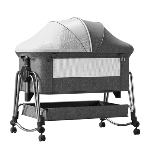 ベビーベッド 添い寝 高さ5段調節可能 睡吐防止 乳児用ベッド 新生児ベッド 多機能ベビーベッド 組み立て簡単 収納便利 揺りかご 蚊帳 キャスタ付き 持ち運び メッシュ 通気性 折り畳み 洗濯可能 赤ちゃん 寝具 新生児 出産祝い 0ヶ月 ~ 24ヶ月 マットレス 固定ベルト 収納袋付き (グレー .)のサムネイル