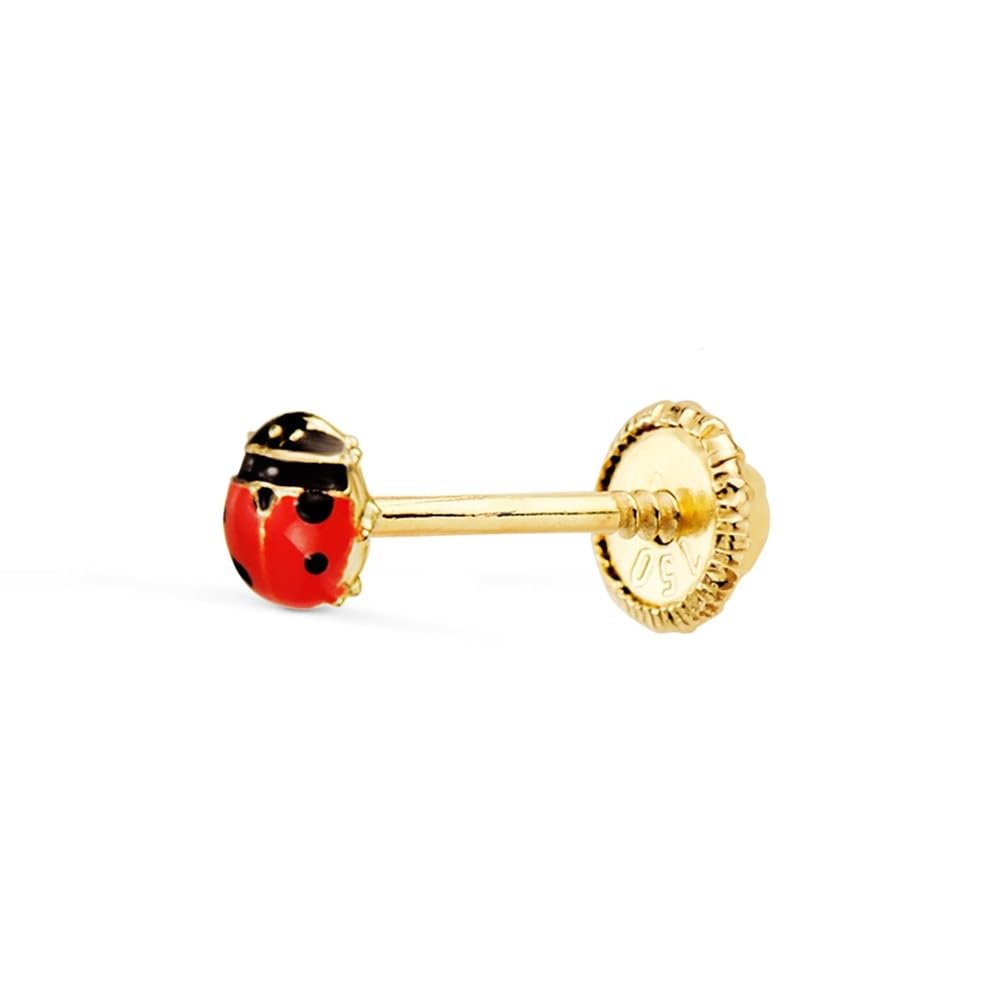 Piercing Oreja Pendiente Suelto en Oro de 18k con 3.5mm. forma de mariquita esmaltada color
