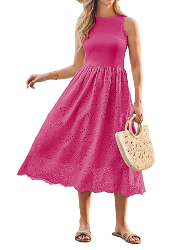 GRACE KARIN Womens Summer Dress Sleeveless Tank A Line Midi Dress Flowy  Swing Casual Dress with Pockets Rose Pink S at Amazon Women's Clothing store