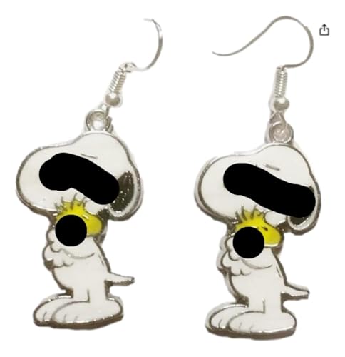 TCB Creations Snoopys Holding Woodstock Enamel Metal French Wire Earrings