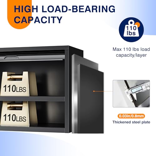 Image of Yizosh Metal Garage Wall Cabinet with Shelves and Recessed Handle,Wall Mounted Metal Storage Cabinet,Floating Tool Cabinet for Warehouse,Garage,Kitchen,Basement