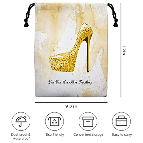 Shoe Bag Yellow 12” X 9.5” X 0.25” Cute Shoe Bag For Women Protects Footwear Luggage Portable Drawstring Grip Bags Waterproof Shoe Dust Bag Travel Shoebags Fits 1-2 Pairs Of Shoes #TOP1