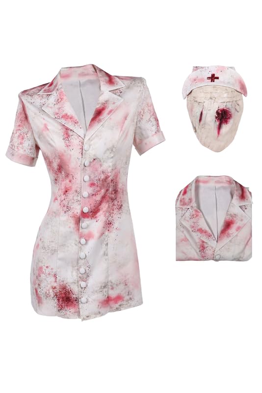 Silent Hills Cosplay Nurse Costume Mandarin Dress Bubble Head Nurse Uniform Mask Adults Halloween Outfits Accessories