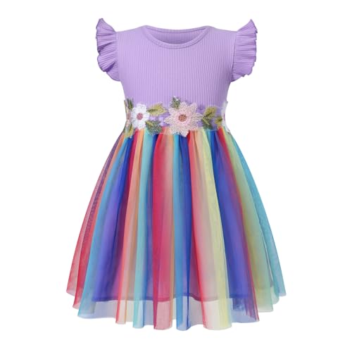 Image of HILEELANG Little Flower Girl Tulle Tutu Dress Easter Cotton Ribbed Birthday Wedding Party Princess Dresses