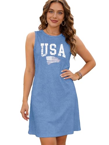 Image of 4th of July Dresses for Women American Flag Tank Dress Patriotic USA Flag Tanks Sundress