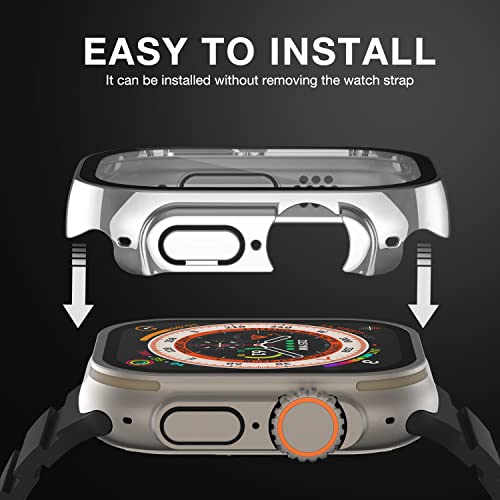 Image of Case Compatible with Apple Watch Ultra 49mm with Built-in Tempered Glass Screen Protector, All-Around Ultra-Thin Bumper Full Cover Hard PC Protective Case for iWatch, Silver