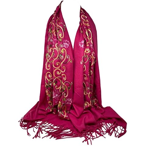 Scarf Shack Embroidered Pashmina Feel Scarves Shawl Stole Wrap Head Scarf (Hot pink) Cover