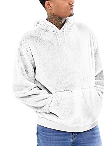 iWoo Herren Kapuzenpullover Teddy-Fleece Hoodie Männer Langarm Pullover Sweatshirt Mit Taschen Weiß XXL Cover