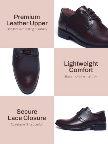 Image of Zoom Shoes Leather Formal Casual Shoes with Laces for Adults Super Comfortable with Lightweight and Slip Resistant Sole A-1172