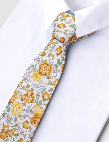 Image of Barry.Wang 100% Cotton Floral Ties for Men 63 inch Extra Long Necktie Clip | Fashion Cotton Printed Neckties,Wildflower 2.76 inch Ties Skinny,Gift Box,Groomsmen Wedding Engagement Graduation