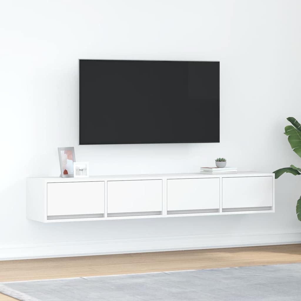 Mobile TV bianco in legno 80 x 31 x 25,5 cm con cassetti, sospeso, cassettiera per soggiorno, camera da letto, home theater, montaggio a parete, ripiano per tavolo TV e mobile basso