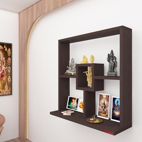 Image of Redwud Shally LED Wall Mounted Hanging Puja Temple Shelf Stylish Wood God Stand for Pooja Room Mandir Stand for Temple (Wenge) D.I.Y