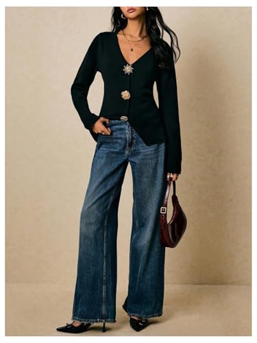 Image of MakeMeChic Women's Metal Button Down Cardigan Old Money Sweater