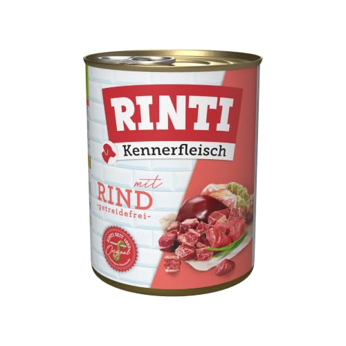 RINTI - Kennerfleisch | Nassfutter mit 70% Fleisch für ausgewachsene Hunde. Getreidefreies Alleinfutter in der Dose ohne Soja, Farb- und Konservierungsstoffe | 12x800g Rind