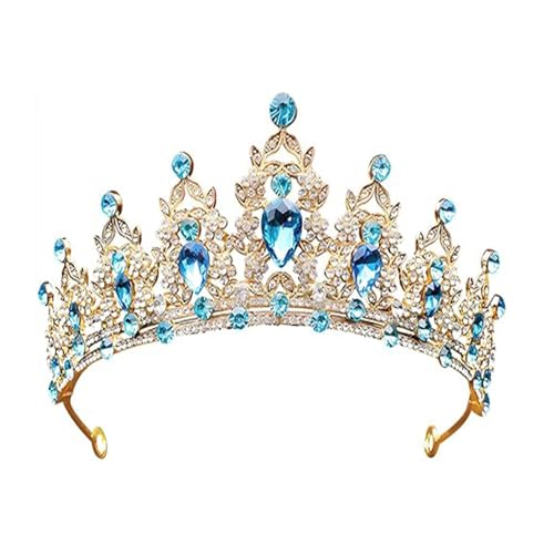 Snowtain Hochzeit Tiara, 1 Pcs Kristalle Prinzessin Krone, Kristall Krone Tiara, Hochzeit Braut Kristall Tiara für Brautkrone,Hochzeit, Abschlussball，Festzug (Blaues Diamantgold)