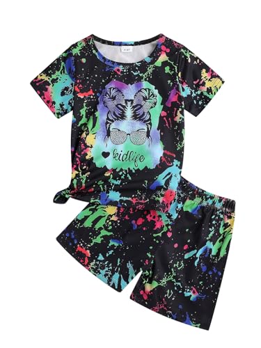 Image of OLMRJKD Kid Toddler Girl Clothes Summer Short Sleeve Figure Graphic Tee Shirt + Shorts Summer Outfits Set