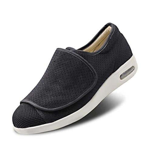 Men's Diabetic Shoes Extra Wide Width Easy On & Off Walking Sneakers with Air Cushion & Breathable Mesh, Support for Elderly Men, Swollen Feet, Edema, Plantar Fasciitis Black