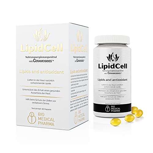 LipidCell - Ceramide, Squalen, Vitamin A und E, Ceramoside - Baut die Hydrolipidbarriere der Haut wieder auf - Gluten- und GMO-frei - LipidCell hält die Haut gesund und feucht - 60 Kapseln Cover