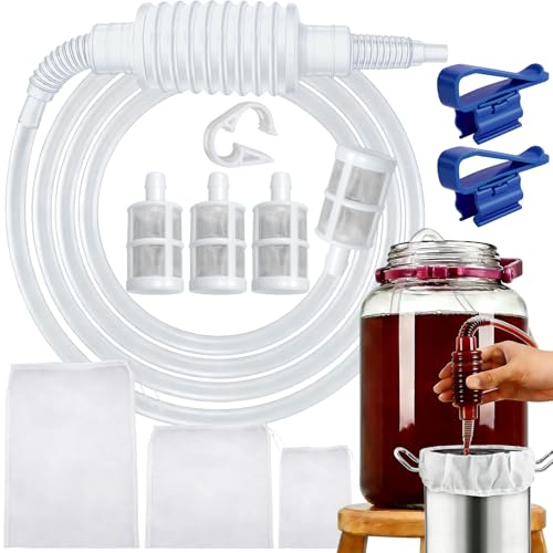 Nadinsta 2.5 Mètres Siphon Filtre Tube, Vin Siphon Pompe Avec 3 Pièces Sac De Brassage Filtrant, Siphon De Brassage Filtre, Pince De Tuyau, Agrafe De...