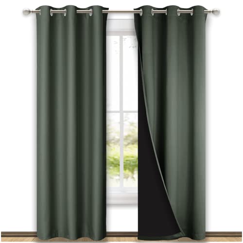 Image of NICETOWN Dark Mallard Blackout Curtains 84 inches Long, Full Light Blocking Drapes with Black Liner for Nursery, Thermal Insulated Draperies for Hall, Villa (2 Pieces, 42 inch Wide Each Panel)