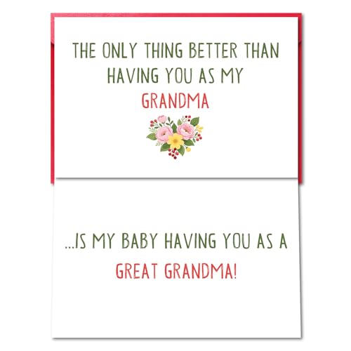 Pstyteos Funny Pregnancy Card for Grandma the Only Thing Better than Having You as My Grandma is My Baby Having You as a Great Grandma 8 in x 5.3 in Double-Sided Card with Red Envelope and Sticker