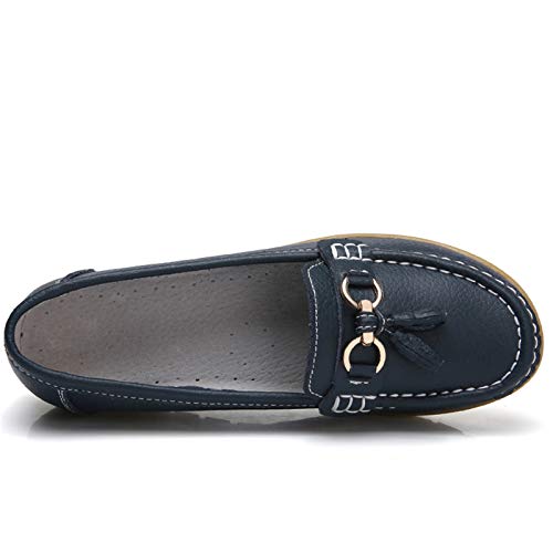 Image of Women Loafers Leather Rubber Sole Slip On Walking Flats Casual Moccasin Boat Shoes