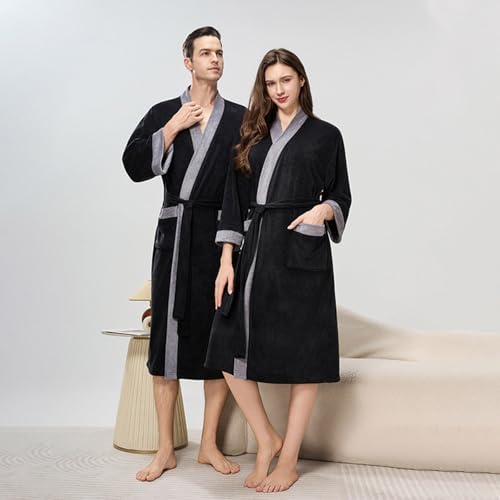 Fleece Bathrobes for Men Soft Lounge House Coat with Pockets Cozy Loungewear Robes Fuzzy Warm Spa Sleep Robe2