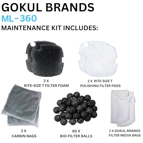 Image of Magniflow 360 Canister Filter Rite-Size T Replacement Filter Media Kit, Including Gokul Brands Mesh Bags(Filter Media Balls, Carbon Bags, Polishing Pads, Filter Foam)