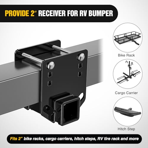 Image of Nilight RV Bumper Hitch Receiver, Height Adjustable Trailer Hitch Adapter, 2 inch Receiver for RV Bumper, Heavy Duty Steel RV Hitch for Cargo Carrier Bike Rack Trailer Towing Ball Mounts