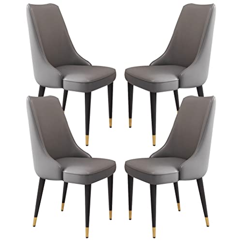 Juego de 4 sillas de comedor de cuero de microfibra con patas de acero al carbono resistentes, patas de color gris cemento, color dorado, ideales para cocina, comedor, estudio o sala de estar