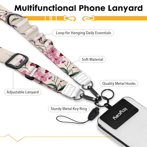 Image of Icycay Phone Lanyard Crossbody Strap Neck Adjustable Teacher Women Flower | for Cell Phone Case Keys ID Badges, Anti Theft, Multifuctional, Cute Phone Holder, Travel Hiking Essential Accessories, Gifts