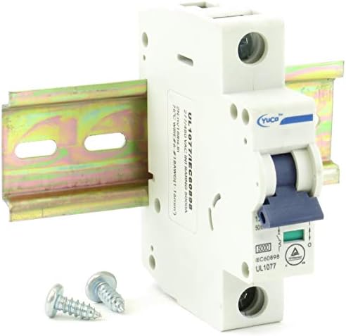 YC-1-1D with 6" Din Rail and 2 Screws Yuco Miniature Circuit Breaker D Curve 277/480VAC 115/220VDC (1 Pole, 1 Amp)